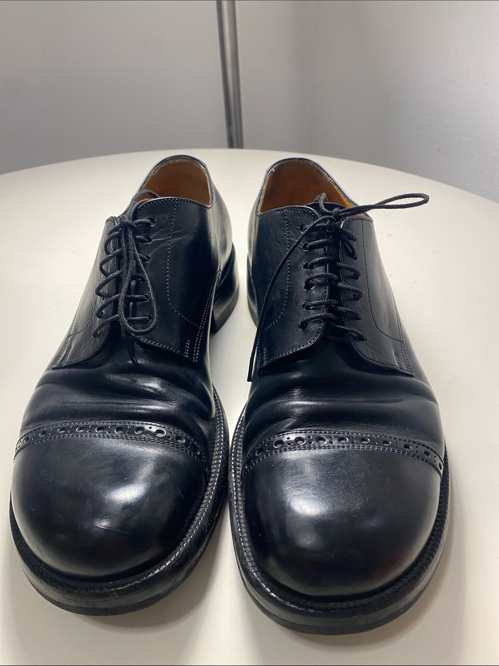 Giorgio Armani Black Leather Cap-Toe Derbys